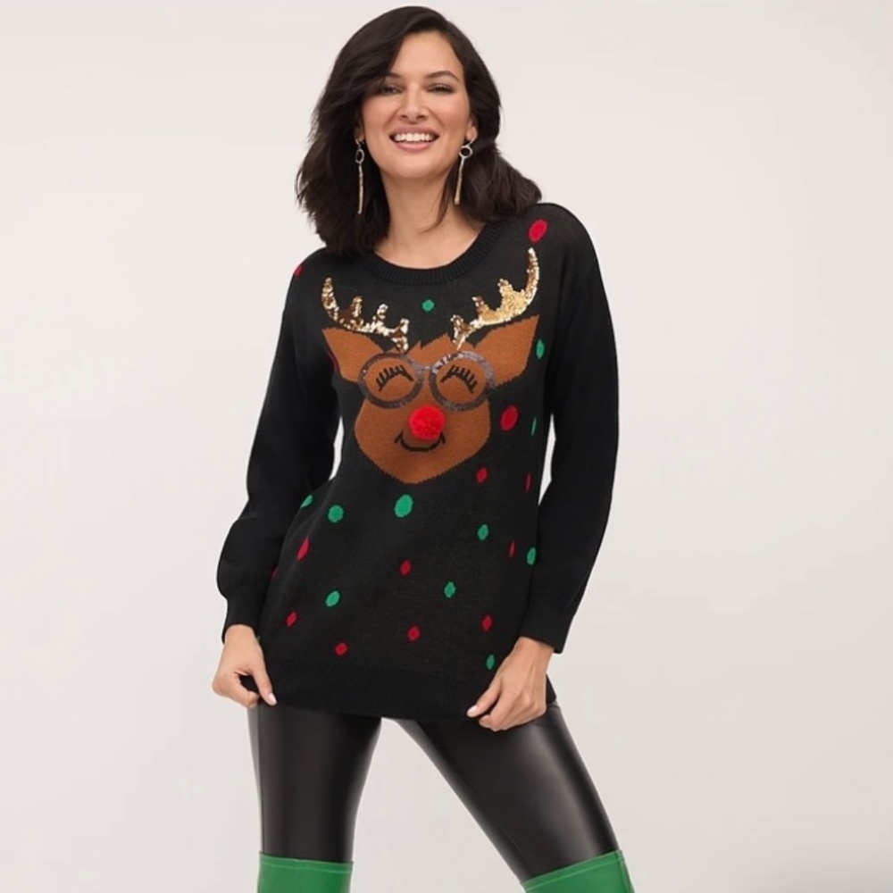 NY&CO Christmas reindeer sweater with sequins XL NWT